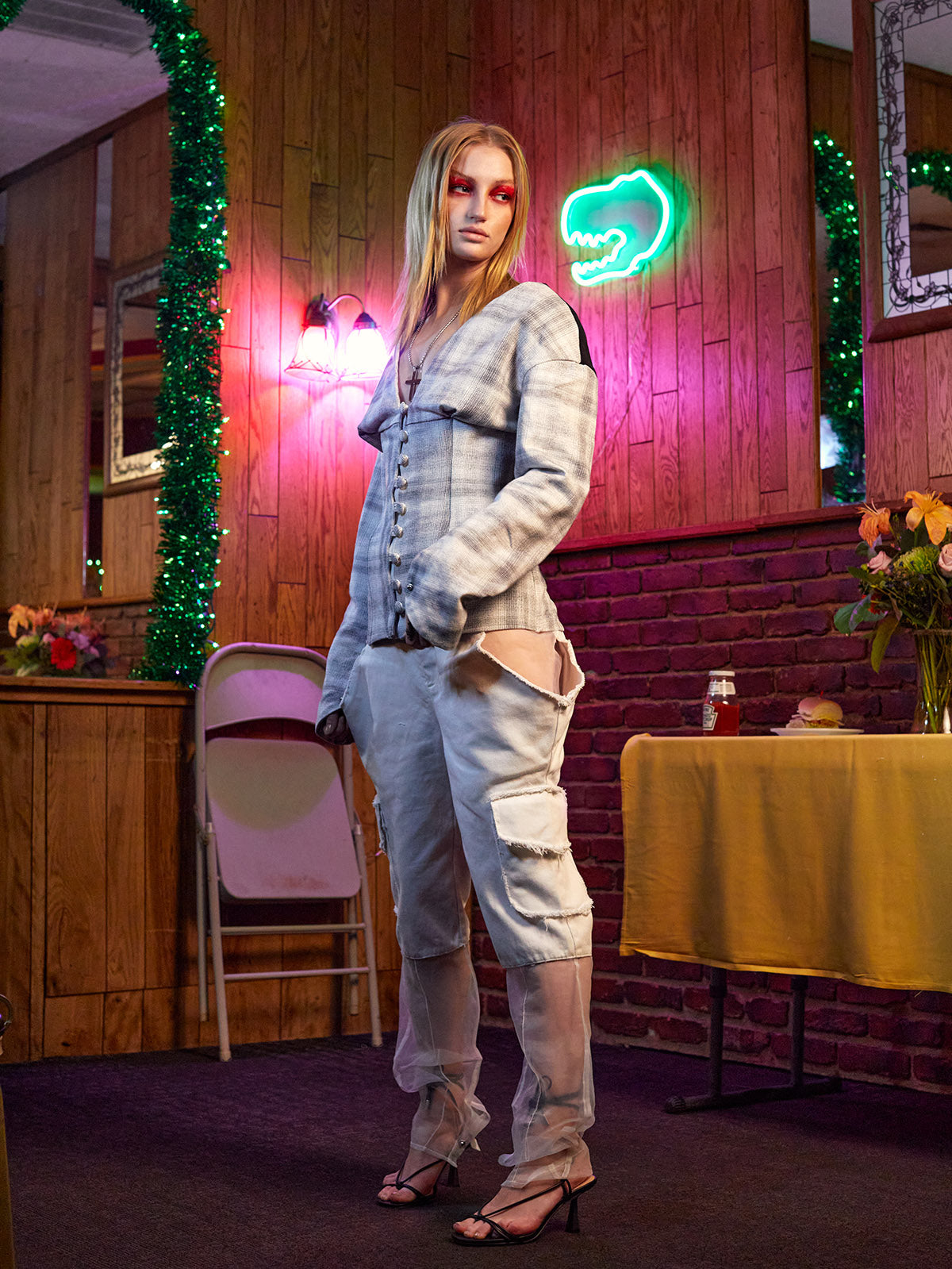 MIXED MEDIA FRAYED CARGO PANT