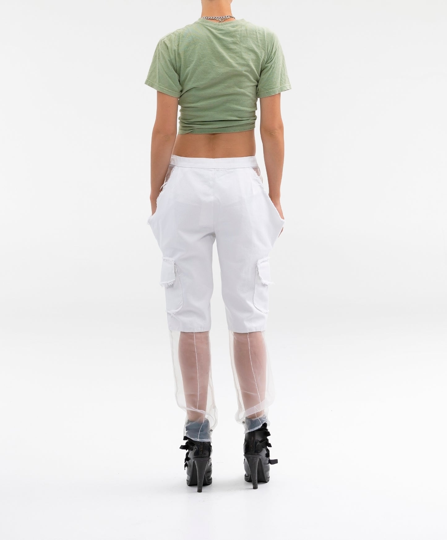 MIXED MEDIA FRAYED CARGO PANT