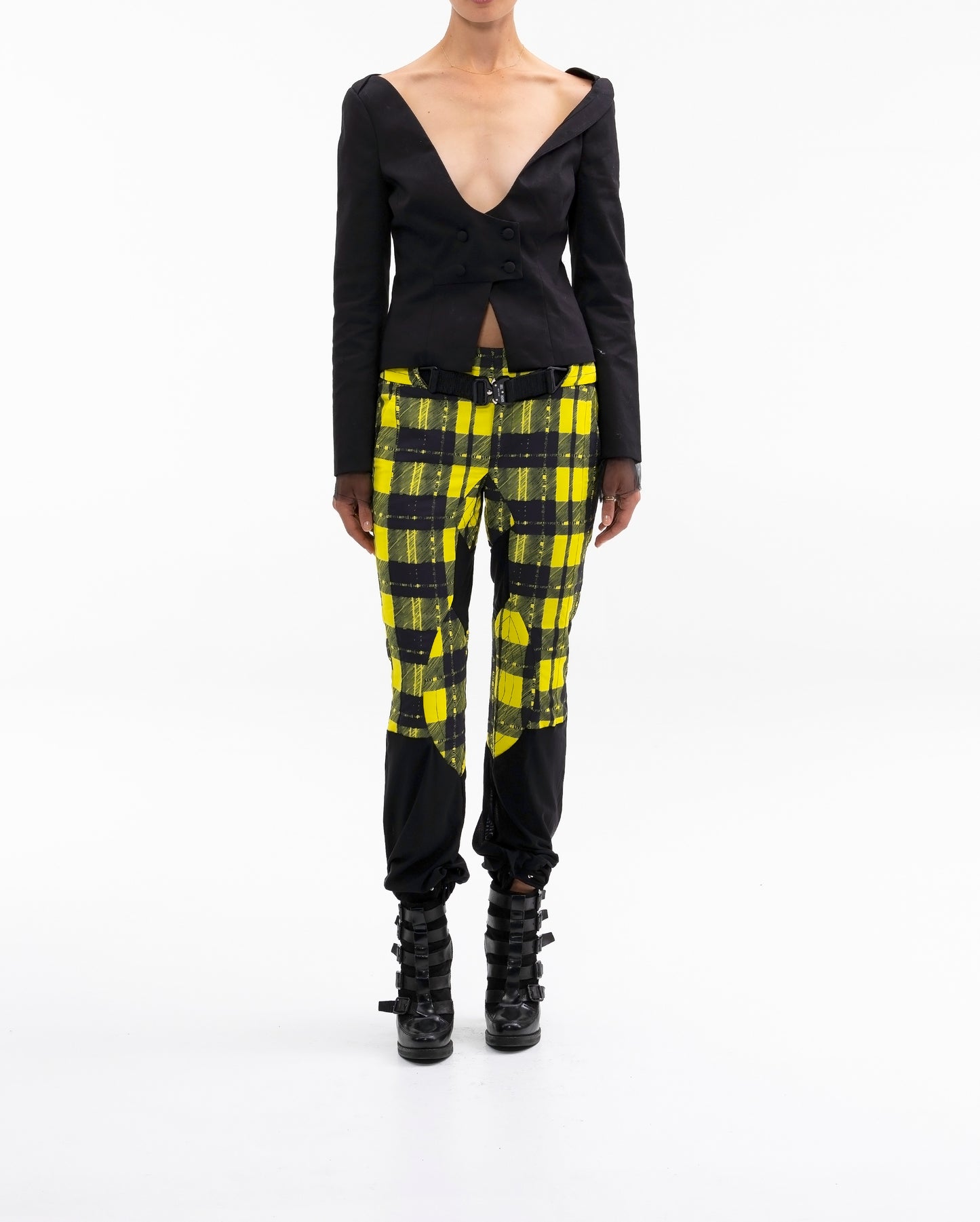 BELTED COMBO PLAID PANT