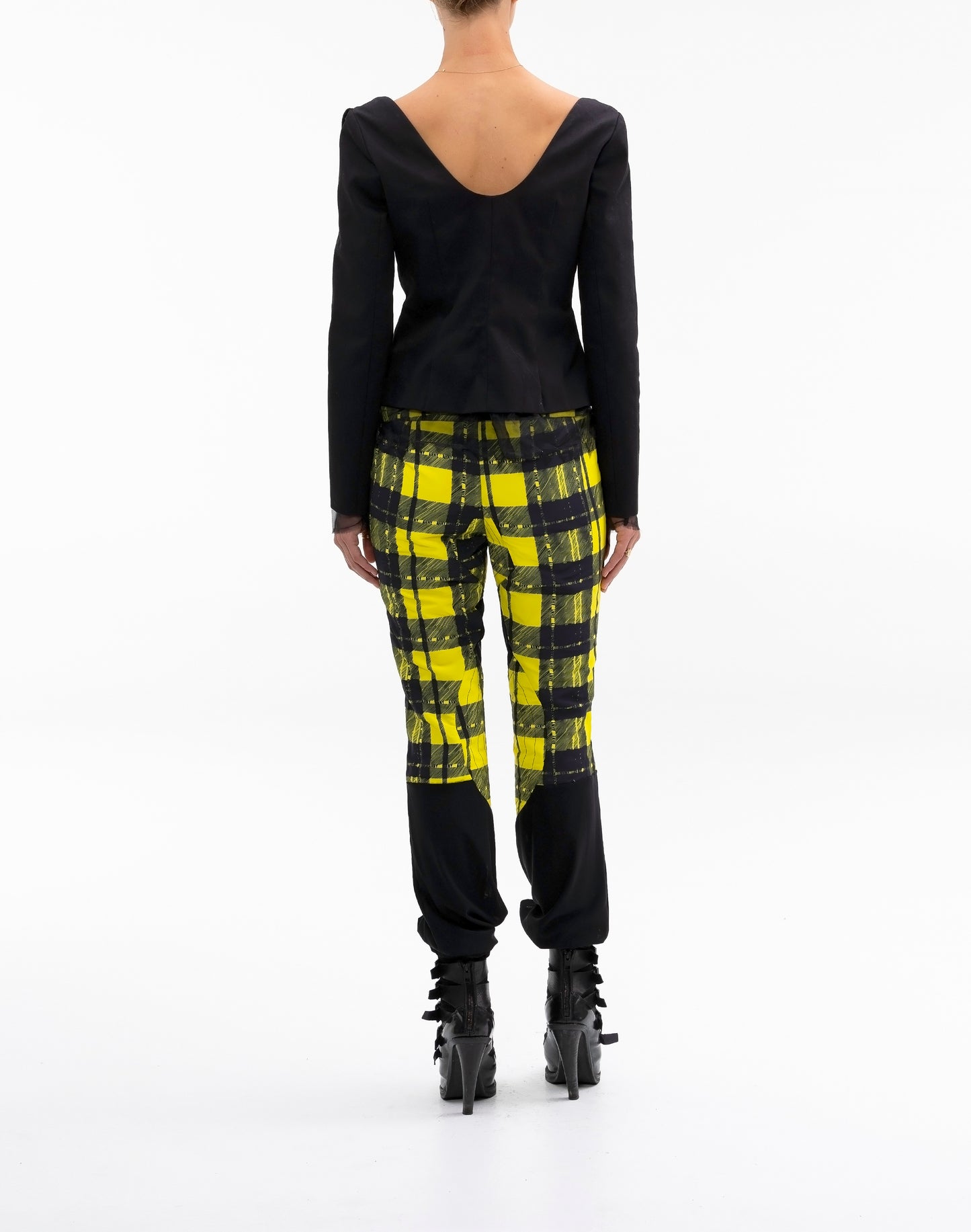 BELTED COMBO PLAID PANT