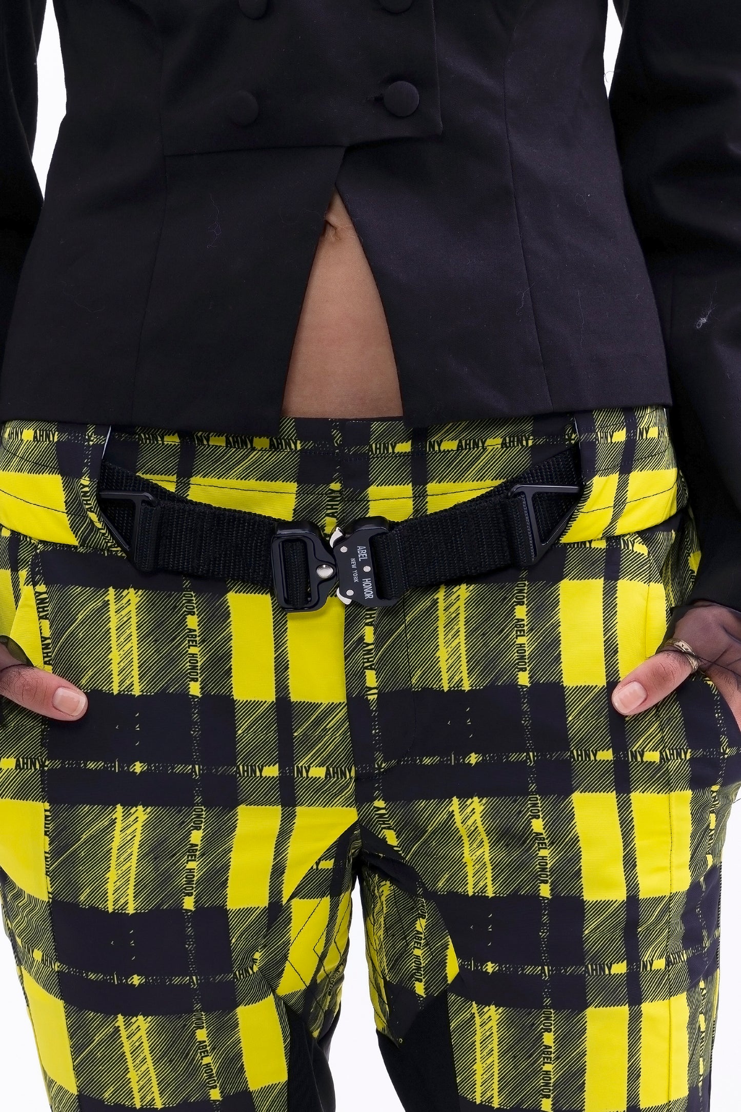 BELTED COMBO PLAID PANT