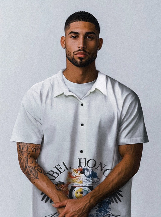 UNISEX RAVEN CREST BUTTON DOWN SHORT SLV SHIRT