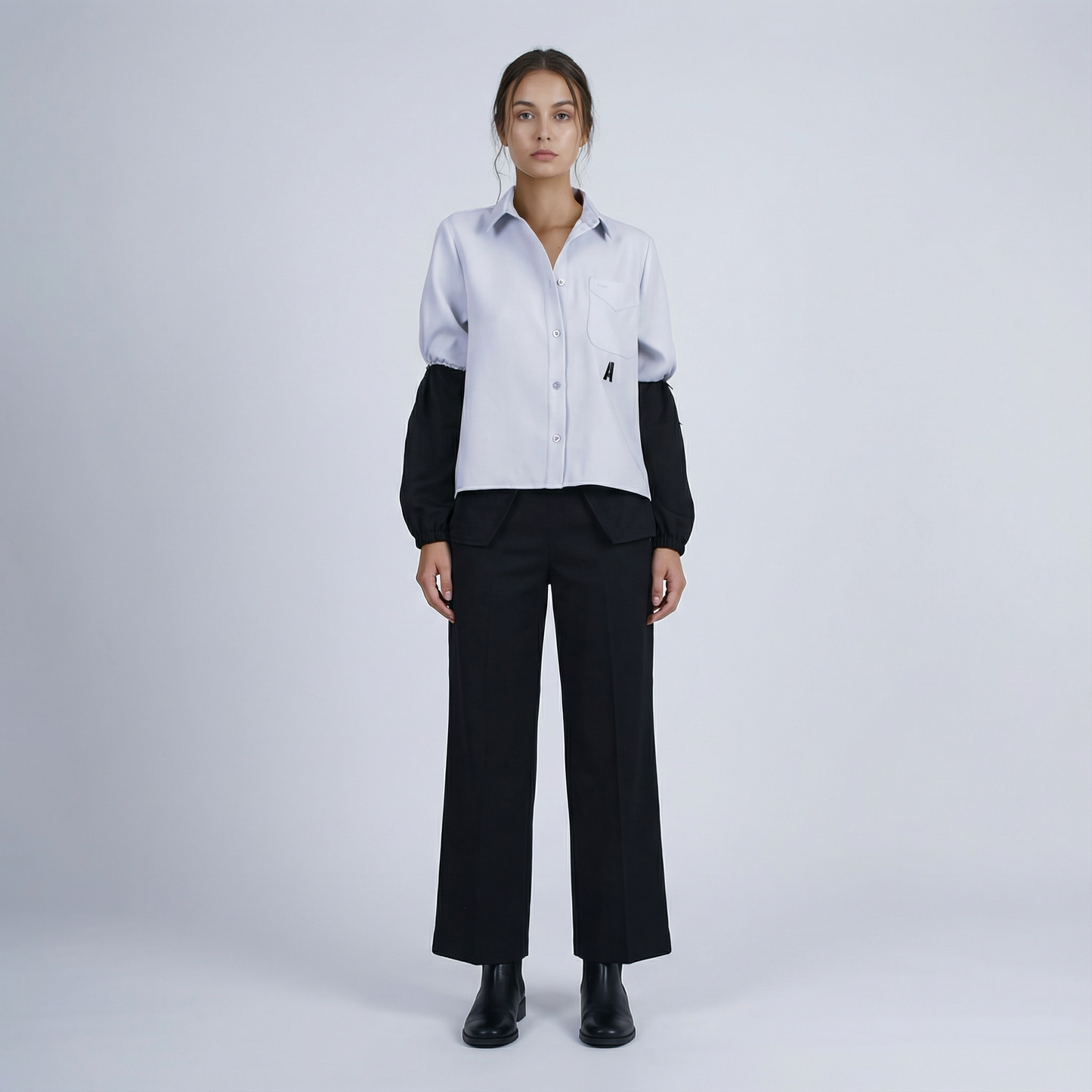 LONG SLEEVE COMBO BUTTON DOWN BLOUSE - Borrow