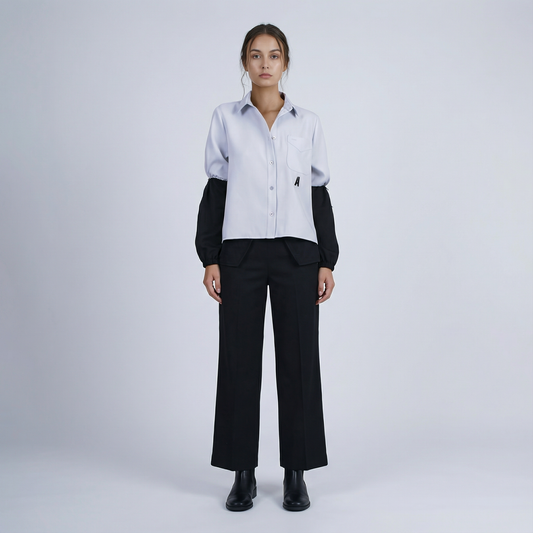 LONG SLEEVE COMBO BUTTON DOWN BLOUSE - Borrow