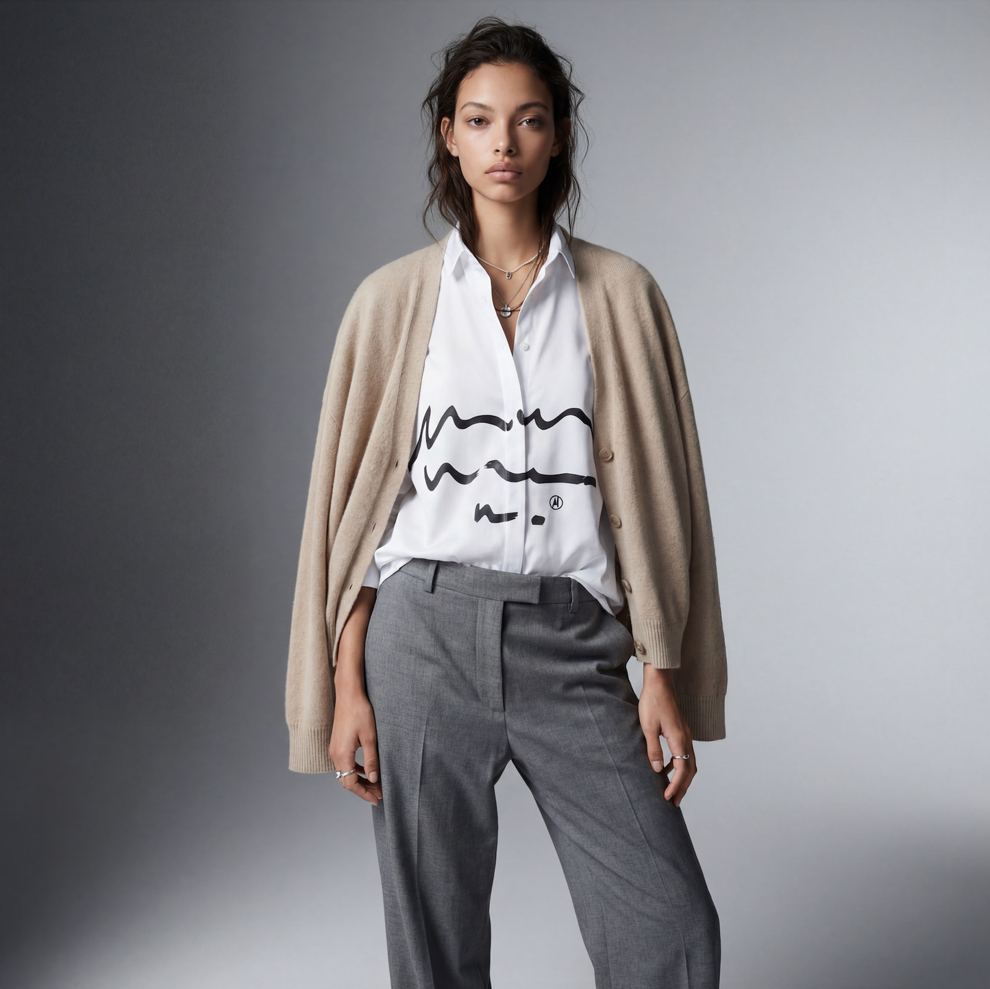 BUTTON DOWN SCRIPT BLOUSE