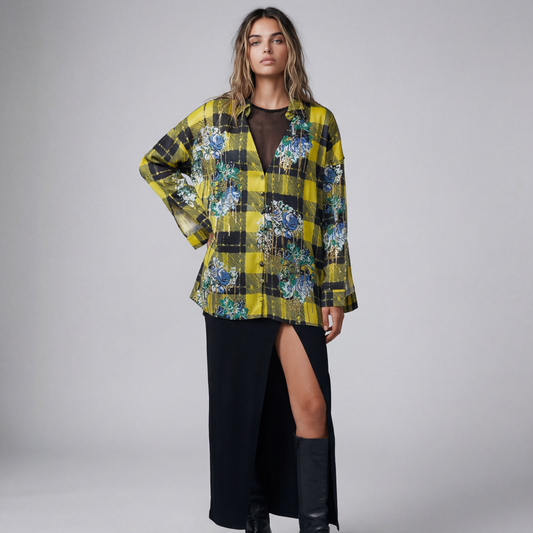 BUTTON DOWN GRAPHIC BOUQUET BLOUSE - Borrow