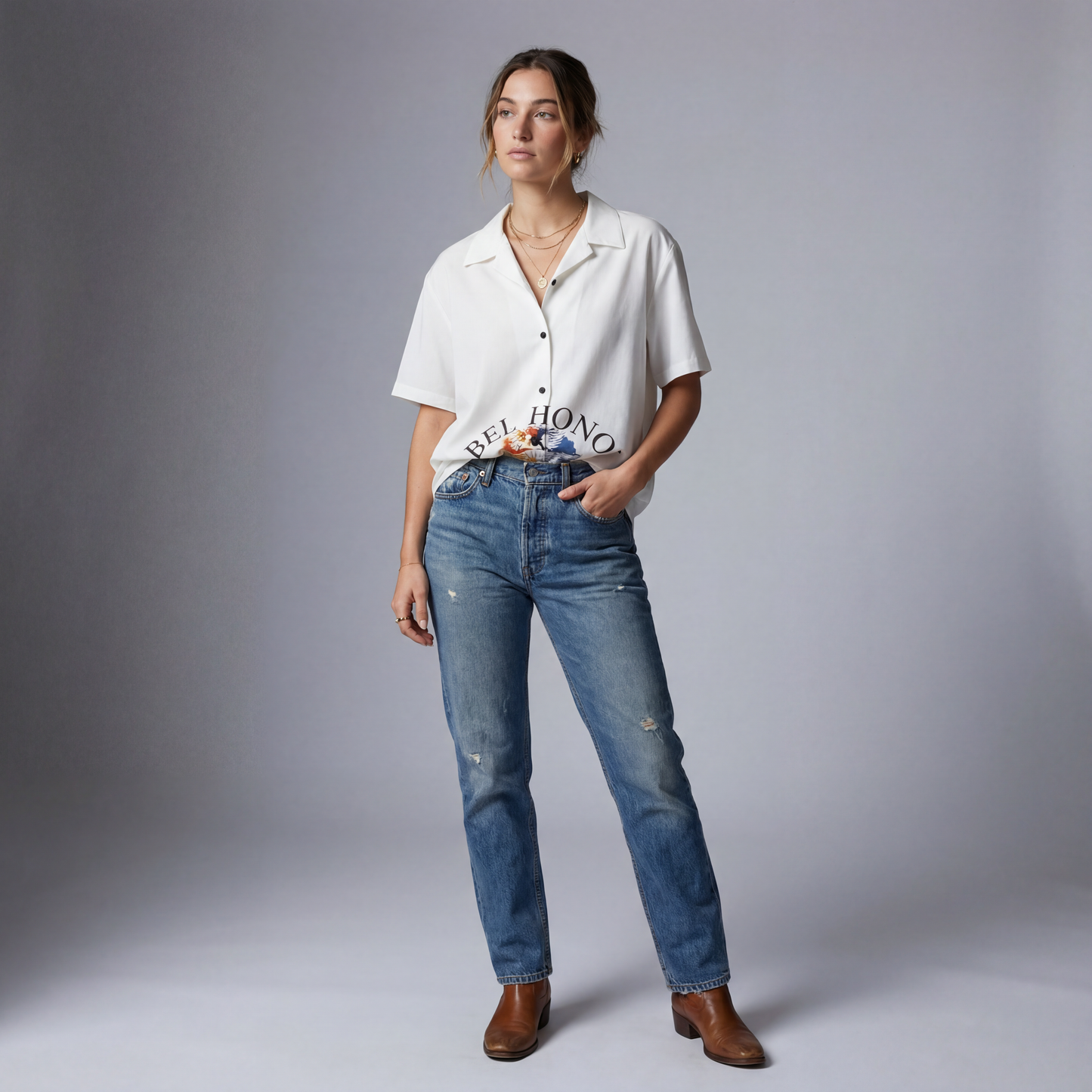 UNISEX RAVEN CREST BUTTON DOWN SHORT SLV SHIRT - Borrow