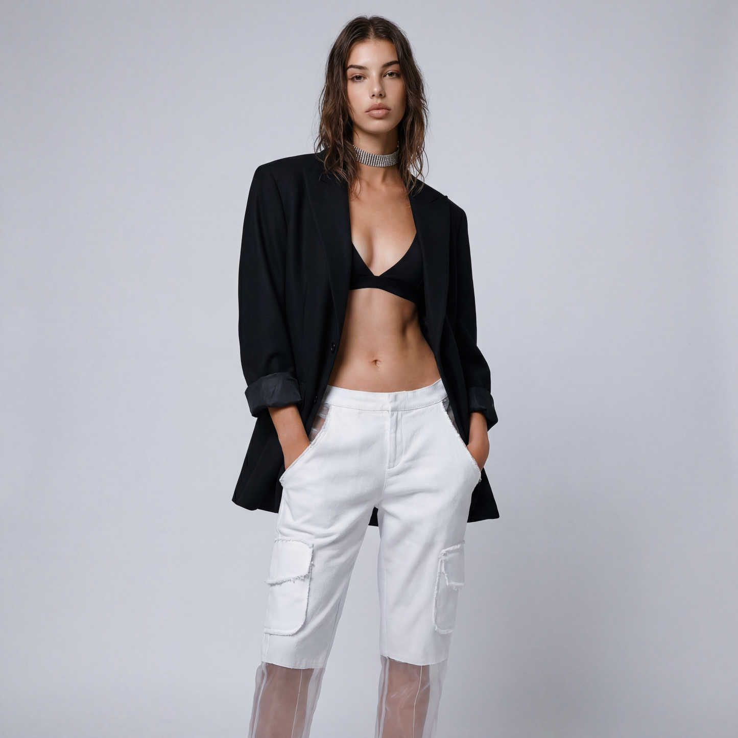 MIXED MEDIA FRAYED CARGO PANT - Borrow