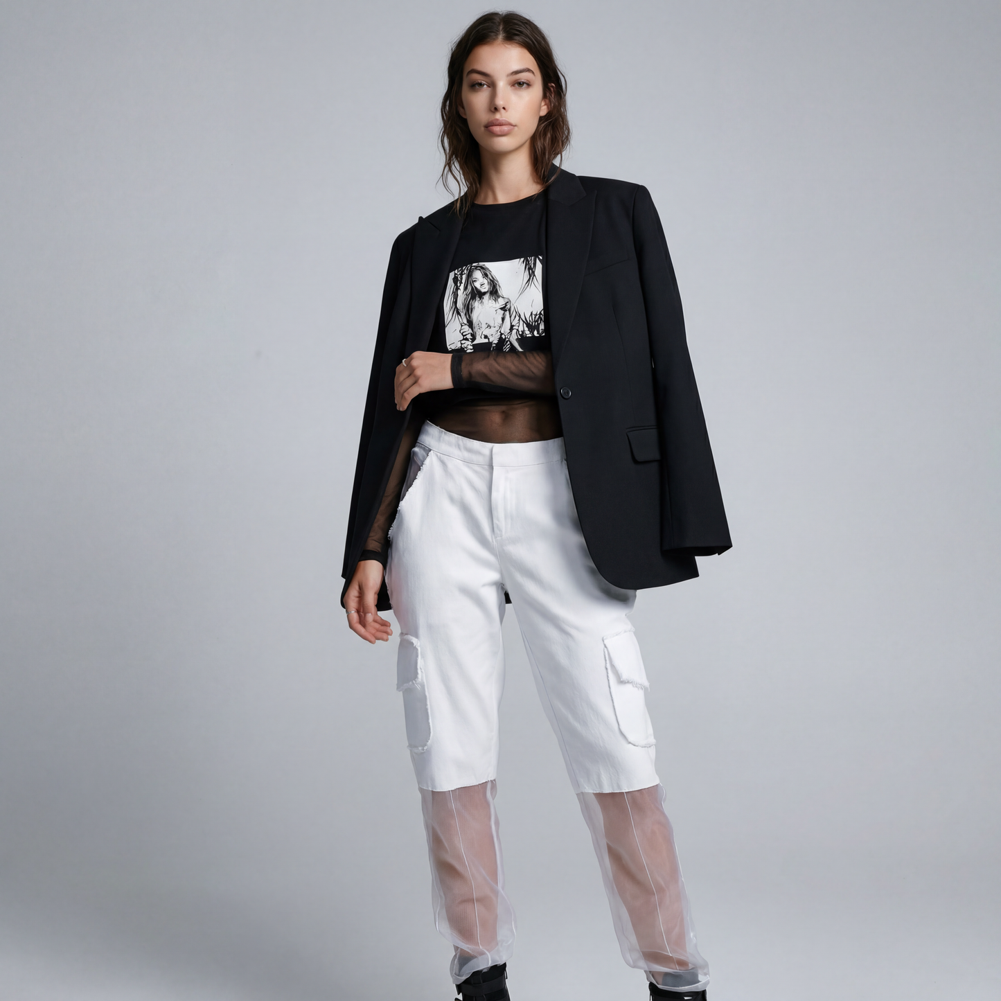 MIXED MEDIA FRAYED CARGO PANT