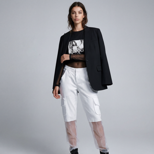 MIXED MEDIA FRAYED CARGO PANT