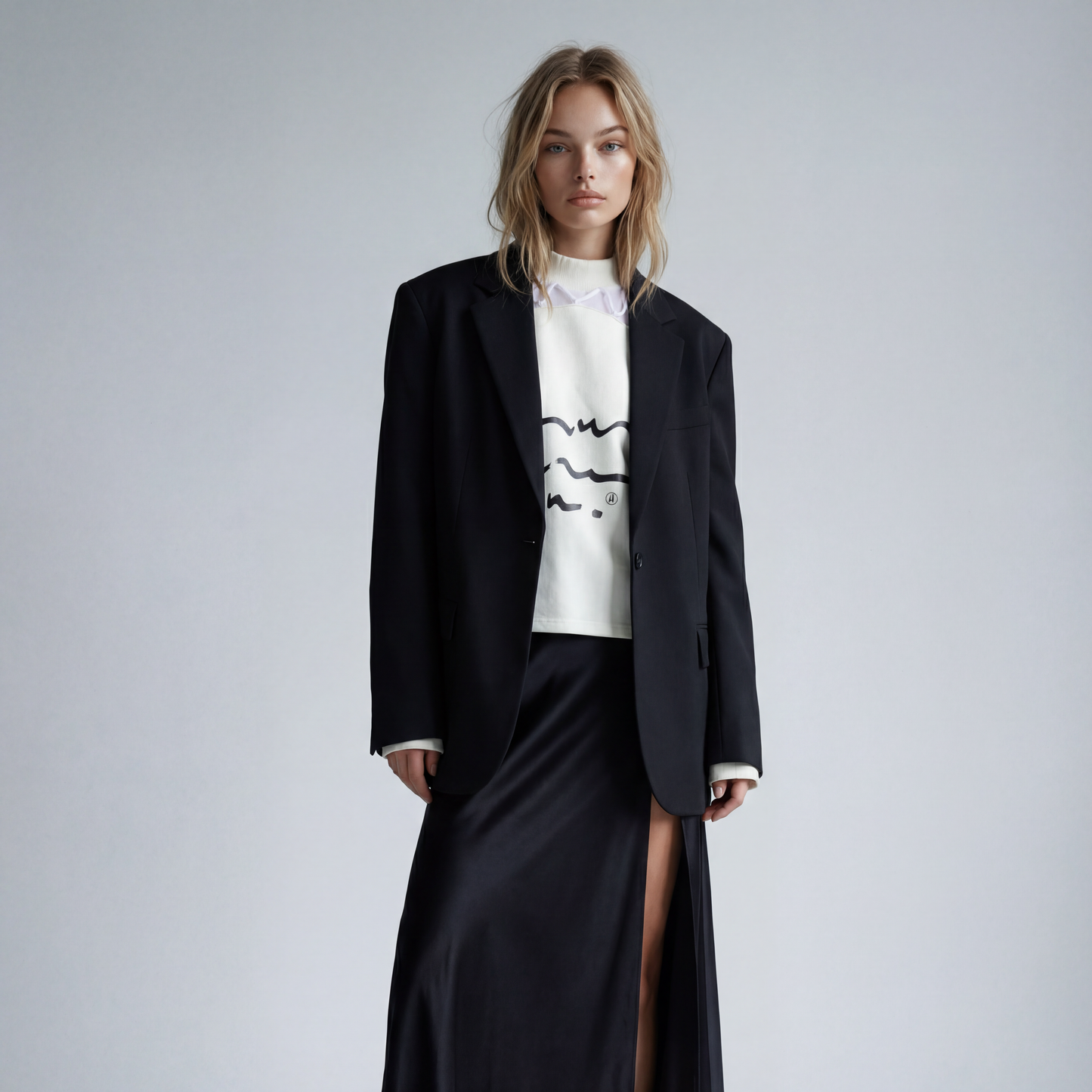 COMBO LACE SCRIPTED MOCK SWEATER