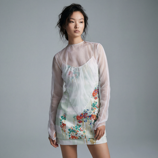 MIXED MEDIA PRINTED MOCK DRESS - Borrow