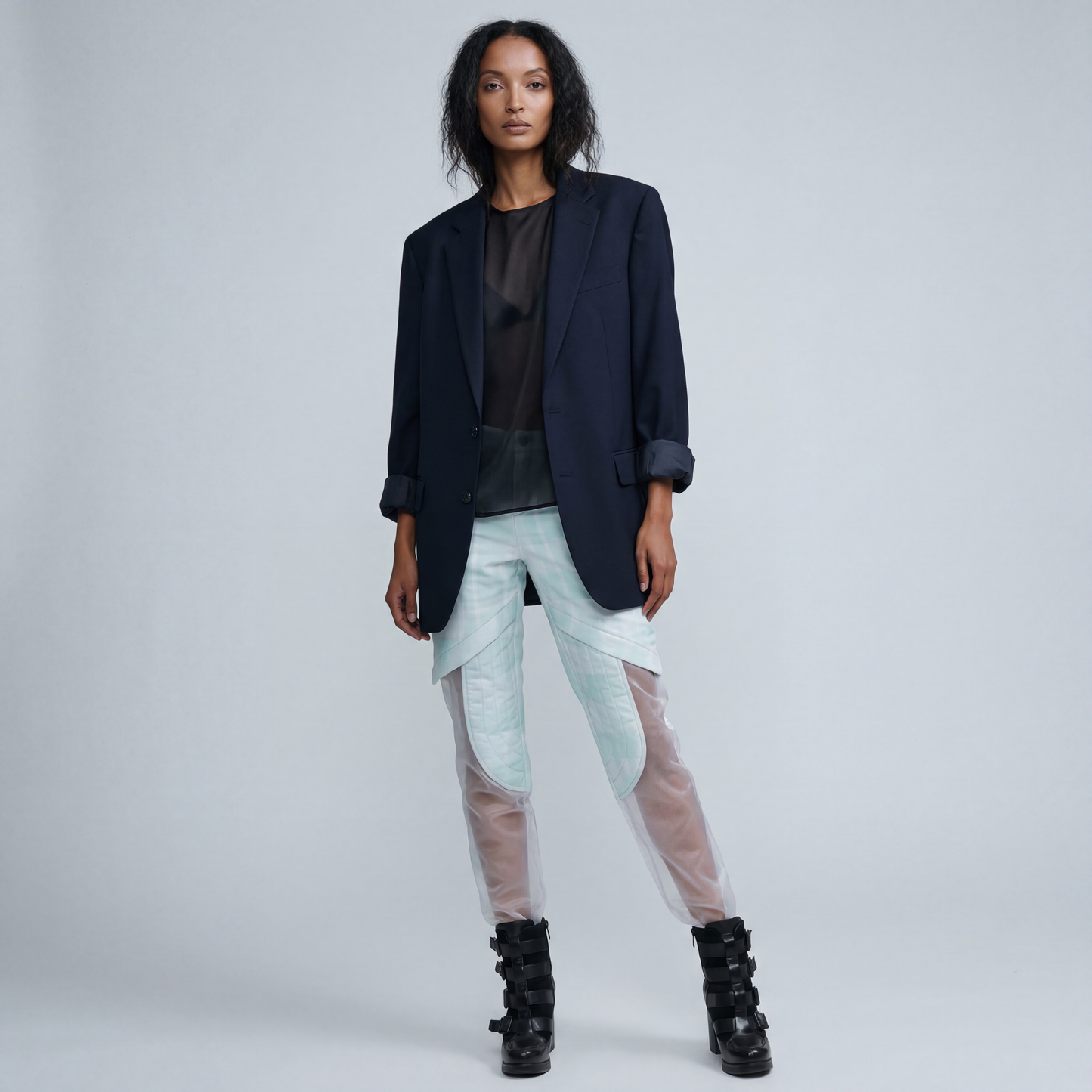 MIXED MEDIA PLAID QUILTED TROUSER - Borrow