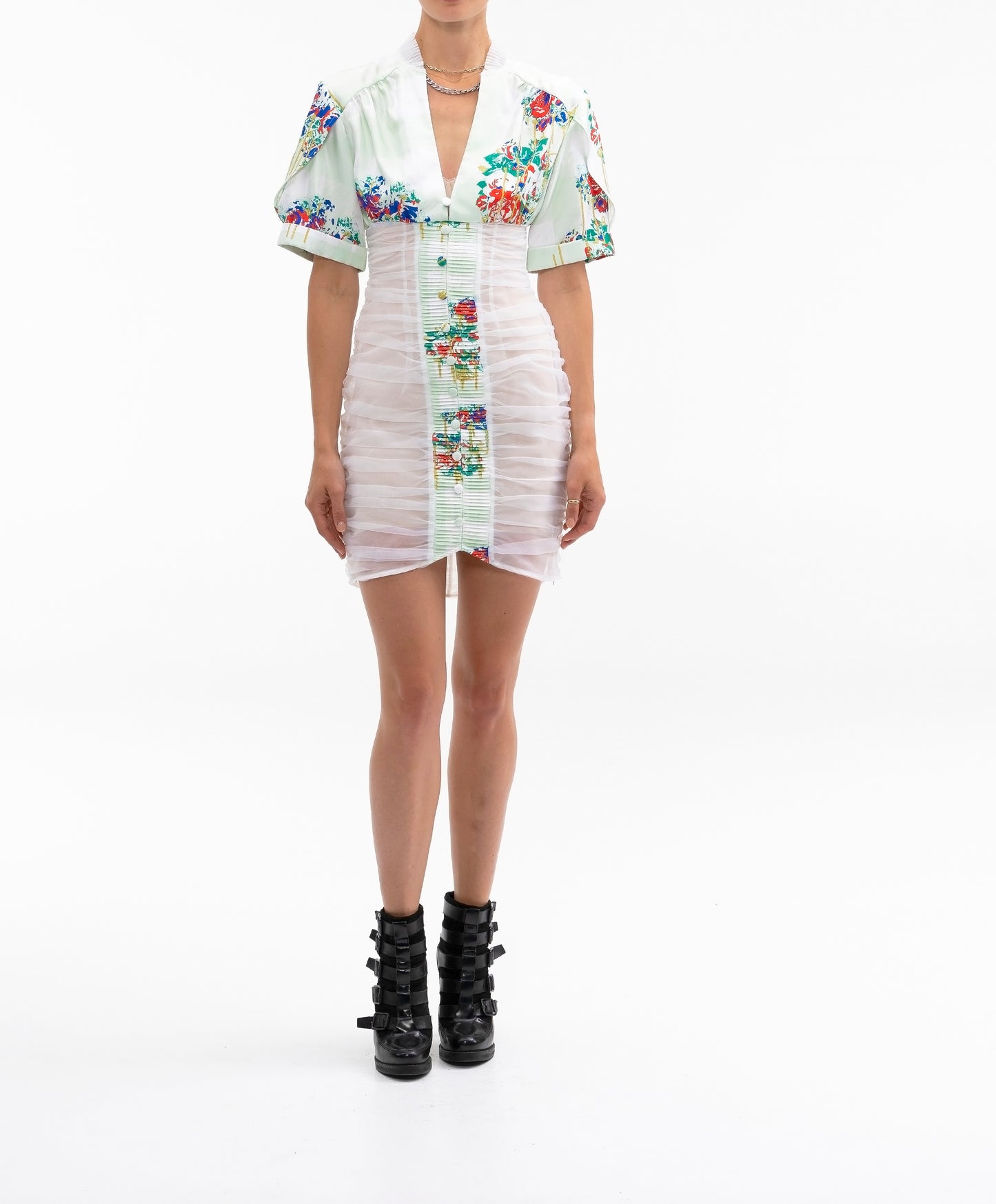 PRINTED SHEER BODY CON DRESS