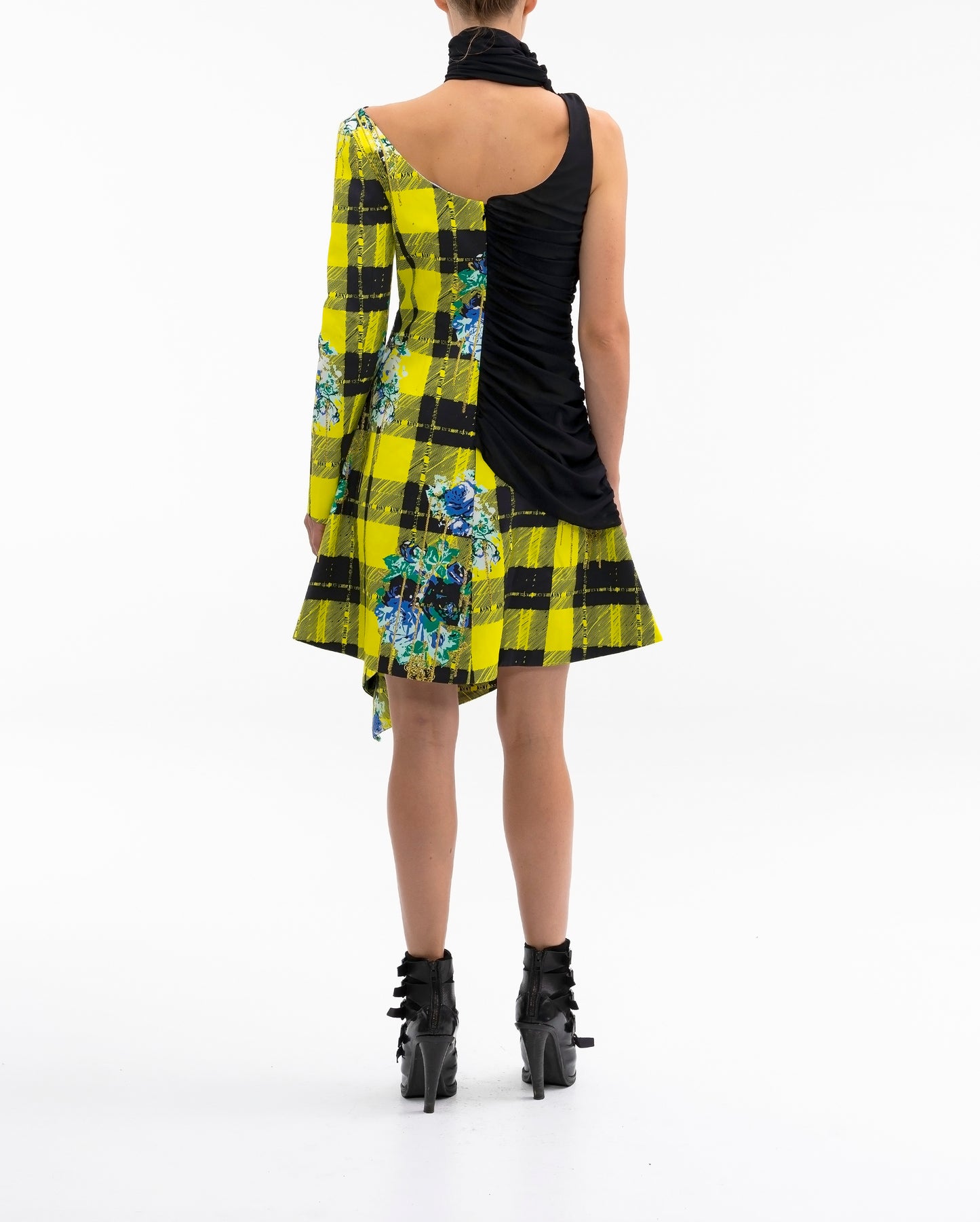 PRINT BLOCKED ASYM COMBO DRESS