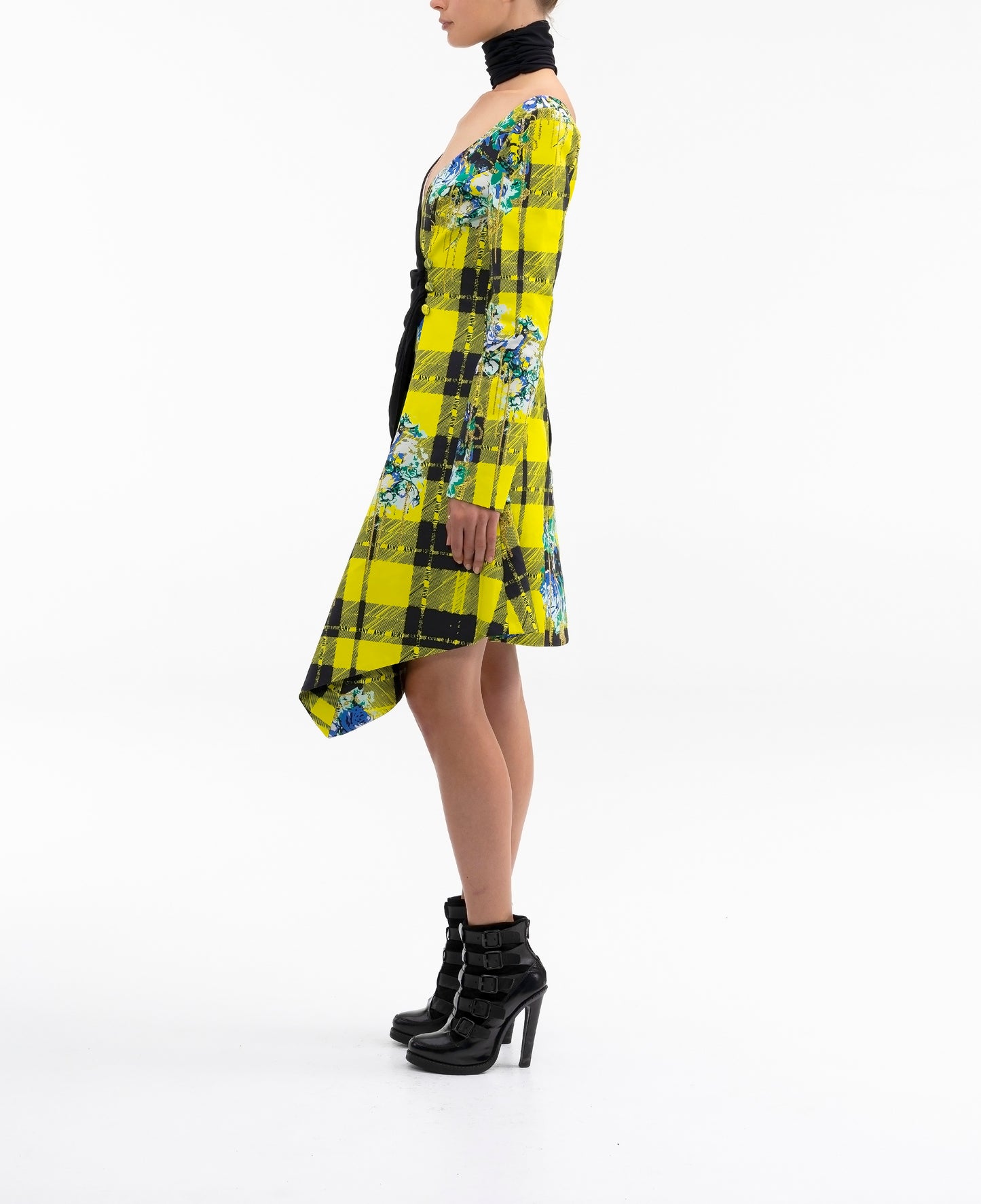 PRINT BLOCKED ASYM COMBO DRESS