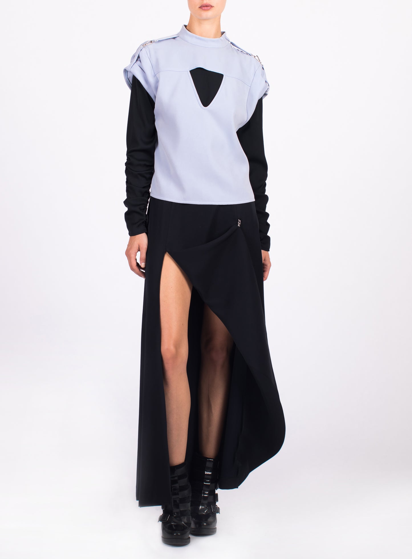 LONG SLEEVE COMBO MOCK BLOUSE